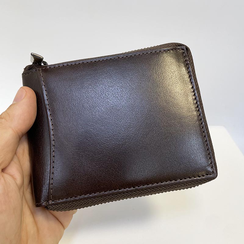 Pánská kožená peněženka ZIPPER ROYAL Leather tmavě hnědá s celým zipem a monogramem | Luxusní pravá kůže