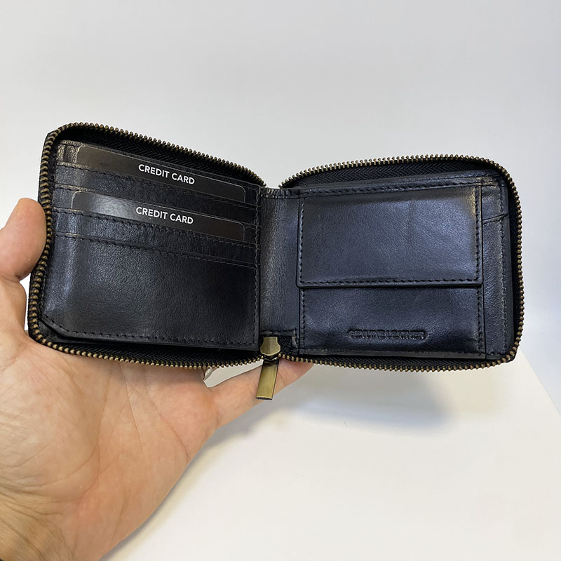 Pánská ZIPPER peněženka ROYAL Leather – černá kůže, monogram, text nebo fotka