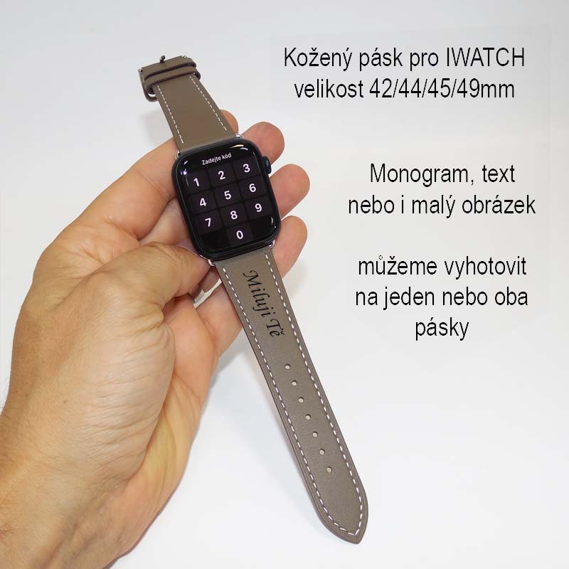 Hnědá kůže. Osobní text. Dokonalý detail. Apple Watch pásek, který vás vystihne.