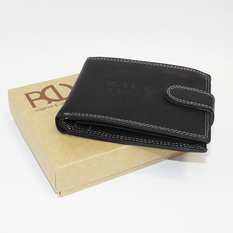 Černá pánská kožená peněženka s monogramem – luxusní pravá kůže