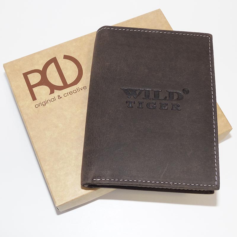 Pánská kožená peněženka Tiger Leather tmavě hnědá na výšku bez zapínání | Pravá kůže, monogram, laserová personalizace