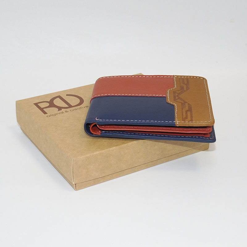 Modro-hnědá pánská kožená peněženka BEORIGINAL s monogramem nebo textem