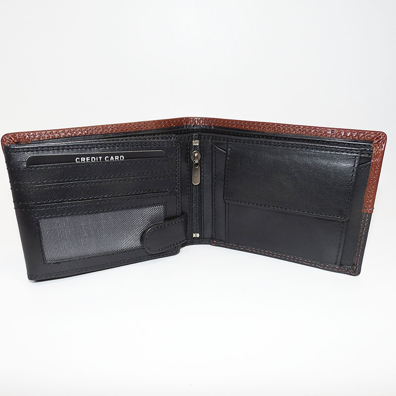 Luxusní černo-hnědá kožená peněženka s monogramem – PREMIUM Leather
