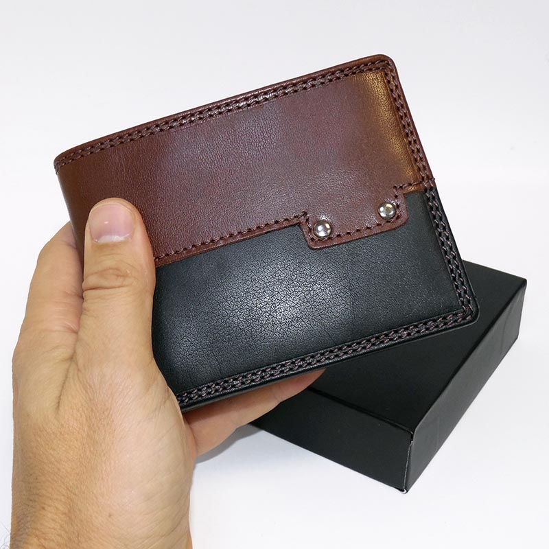 Luxusní černo-hnědá kožená peněženka s monogramem – PREMIUM Leather