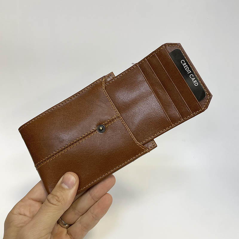 Pánská hnědá SLIM kožená peněženka 2v1 ROYAL Leather s monogramem