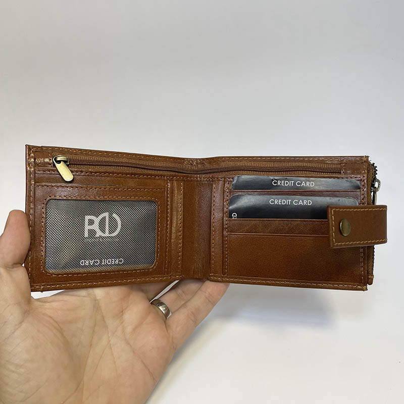 Pánská hnědá SLIM kožená peněženka 2v1 ROYAL Leather s monogramem