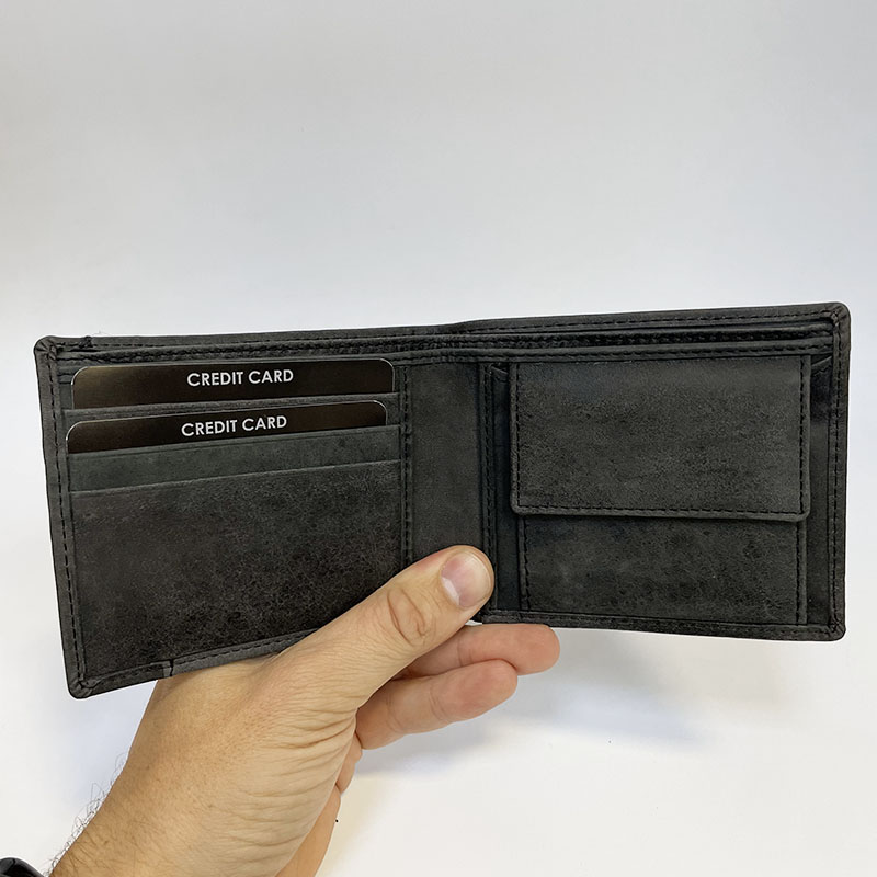 Pánská černá SLIM kožená peněženka 2v1 s fotkou, textem nebo monogramem