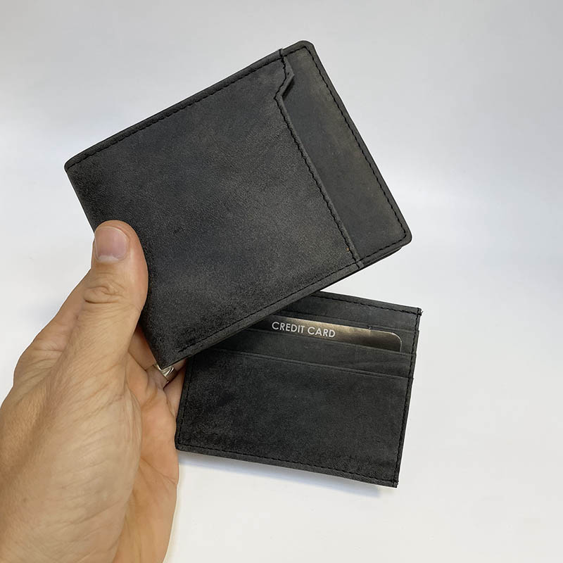 Pánská černá SLIM kožená peněženka 2v1 s fotkou, textem nebo monogramem