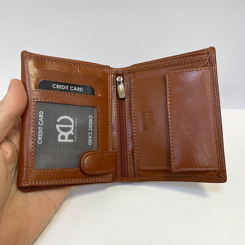 Pánská hnědá kožená peněženka Ricardo Leather RFID na výšku bez zapínání s personalizací