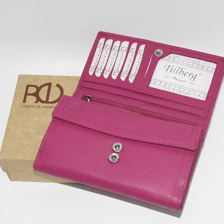 Růžová kožená peněženka TILLBERG LUXURY s vlastním textem nebo monogramem