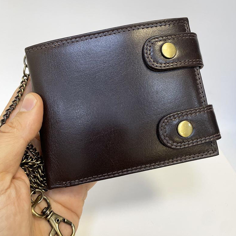 Pánská kožená peněženka s řetězem Premium Leather – s vlastním textem, monogramem nebo fotkou