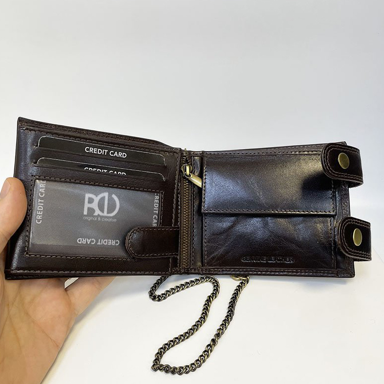 Pánská kožená peněženka s řetězem Premium Leather – s vlastním textem, monogramem nebo fotkou