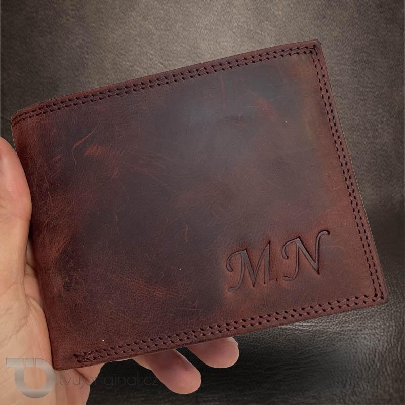 Bordo kožená peněženka s osobním monogramem