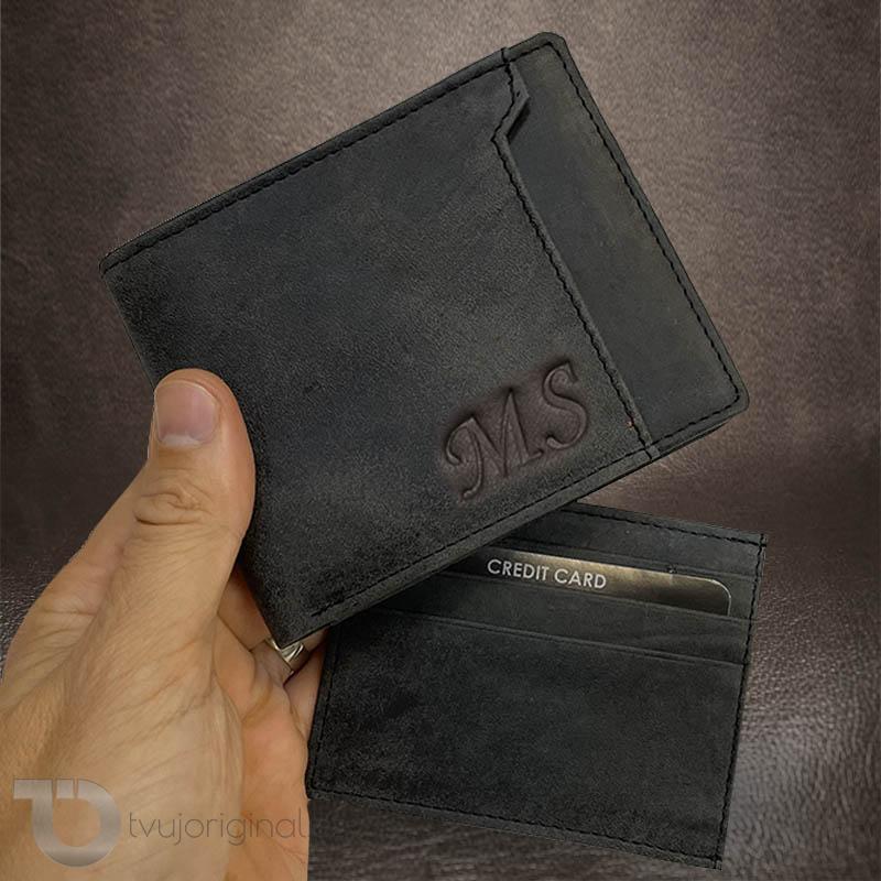 Kožená pánská peněženka s vyjímatelným blokem a monogramem zdarma