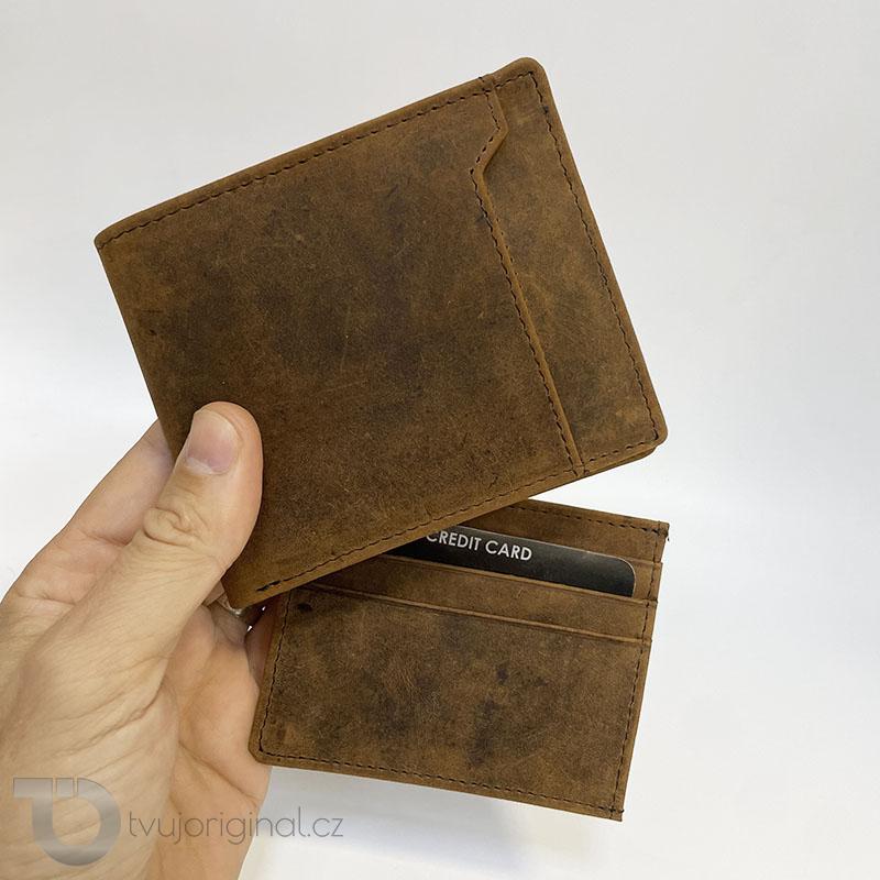 Hnědá kožená pánská peněženka s vyjímatelným blokem a monogramem zdarma