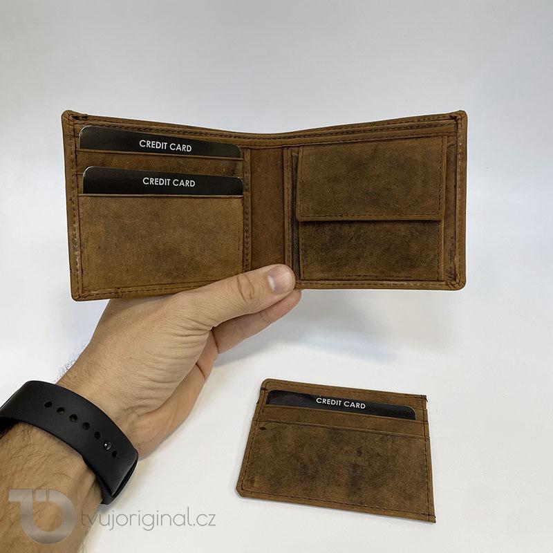 Hnědá kožená pánská peněženka s vyjímatelným blokem a monogramem zdarma