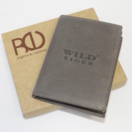 Pánská šedá kožená peněženka Tiger Leather s monogramem (ražba)