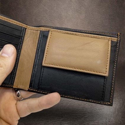 Černá hnědá SLIM kožená peněženka BEORIGINAL Leather s monogramem (ražba)