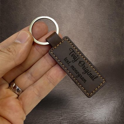 Tmavě hnědá kožená klíčenka BEORIGINAL Leather s vlastním textem