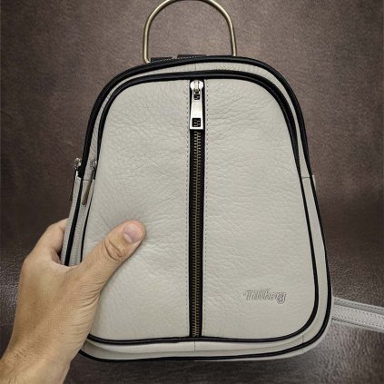 Dámský luxusní šedý kožený batoh TILLBERG LEATHER | velikost M středně velká
