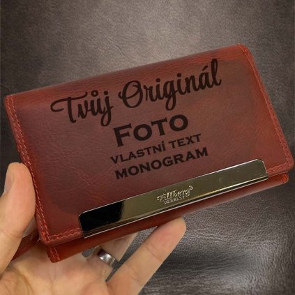 Dámská prémiová červená kožená peněženka TILLBERG LEATHER RFID s monogramem, vlastním textem nebo fotkou