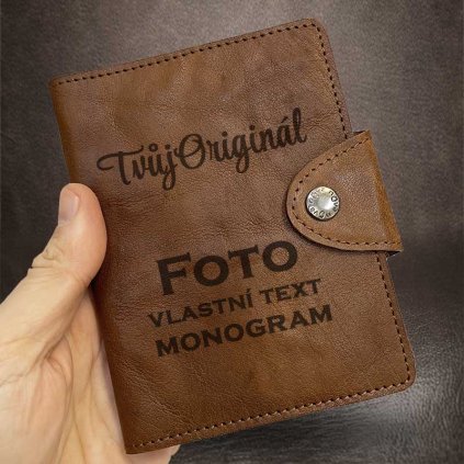 Prémiový kožený obal pouzdro na PAS nebo diář PREMIUM LEATHER s monogramem, vlastním textem nebo fotkou
