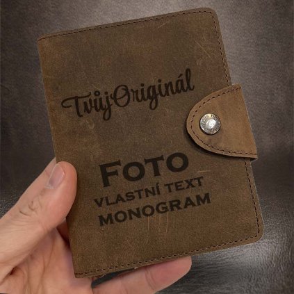 Prémiový hnědý kožený obal pouzdro na PAS nebo diář PREMIUM LEATHER s monogramem, vlastním textem nebo fotkou