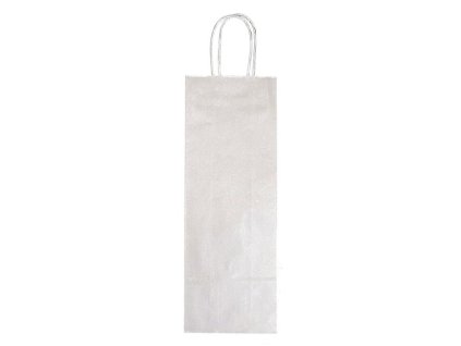 Papierová taška na víno 140x80x390,mm strieborná, krútené ušká vo farbe