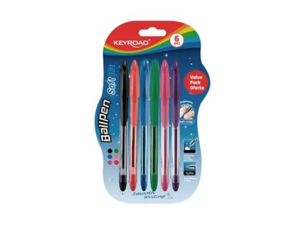 Guľôčkové pero KEYROAD Soft Jet 0,7 mm, 6 ks blister, mix farieb