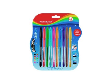 Guľôčkové pero KEYROAD Soft Jet 0,7 mm, 10 ks blister, mix farieb