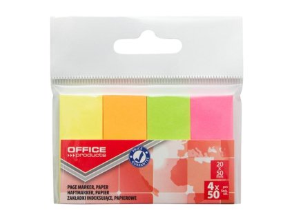 Samolepiace záložky Office Products 20x50mm neon 4x50 lístkov