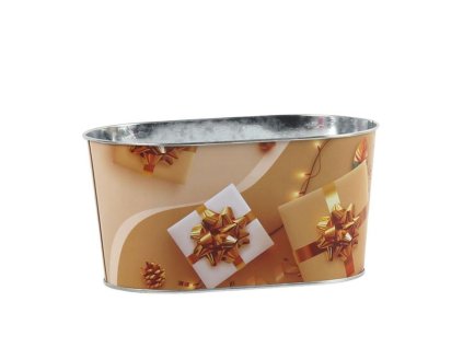 Kvetináč plechový 225x110 mm oválny, darčeky, biela, zlatá