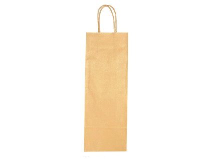 Papierová taška na víno 140x80x390,mm zlatá, krútené ušká vo farbe