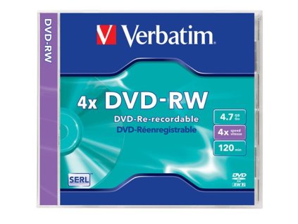 DVD-RW disk, prepisovateľný, 4,7GB, 4x, 1 ks, klasický obal, VERBATIM