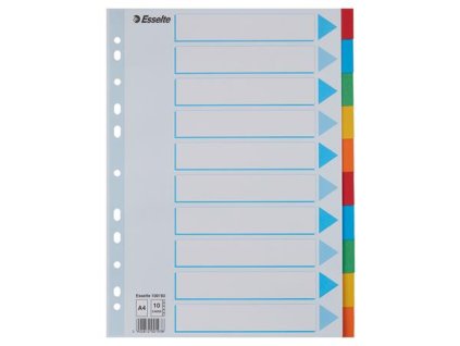 Register, kartónový, A4, 10 dielny, popisovateľná predná strana, ESSELTE "Standard", farebný