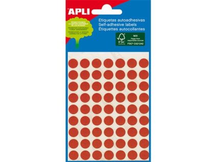Etikety, 8 mm okrúhle, ručne popisovateľné, farebné, APLI, červené, 288 etikiet/bal