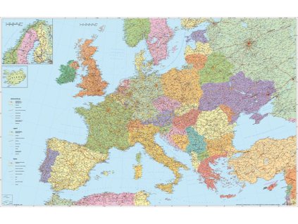 Nástenná mapa, 136x90 cm, kovová lišta, cestná mapa Európy, STIEFEL - výrobok v AJ a NJ