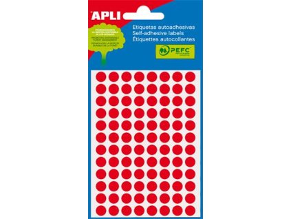 Etikety, 8 mm okrúhle, ručne popisovateľné, farebné, APLI, neónovo červené, 288 etikiet/bal