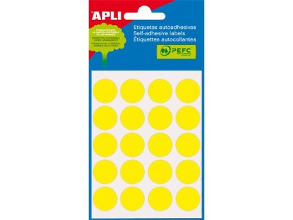 Etikety, 19 mm okrúhle, ručne popisovateľné, farebné, APLI , žlté, 100 etikiet/bal