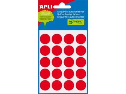 Etikety, 19 mm okrúhle, ručne popisovateľné, farebné, APLI, červené, 100 etikiet/bal
