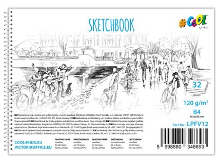 Náčrtník, bezdrevný, 32 listový, B4, špirálový, 120 g, COOL BY VICTORIA