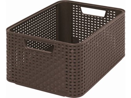 Odkladací box, s efektom rattanu, 18l, tmavohnedá, CURVER "Style M"