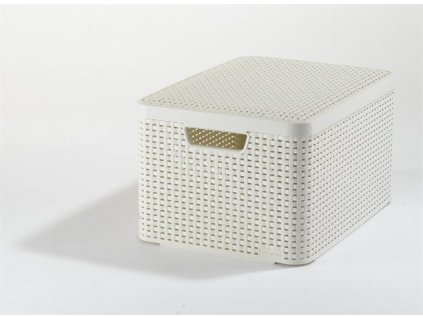Odkladací box s vekom, s efektom rattanu, 30l, béžová, CURVER "Style L"