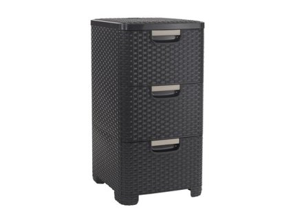 Odkladací box so zásuvkami, s efektom ratanu, 3x14 l, tmavohnedý, CURVER