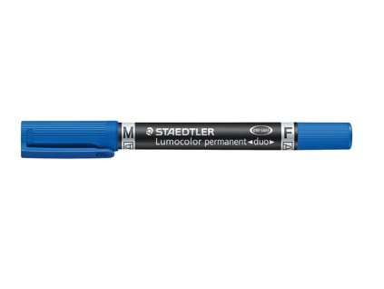 Permanentný popisovač, F/M, 0,6/1,5 mm, kužeľový hrot, s 2 hrotmi, STAEDTLER "Lumocolor Duo", modrý