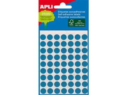 Etikety, 8 mm okrúhle, ručne popisovateľné, farebné, APLI, modré, 288 etikiet/bal