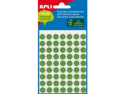Etikety, 8 mm okrúhle, ručne popisovateľné, farebné, APLI, zelené, 288 etikiet/bal