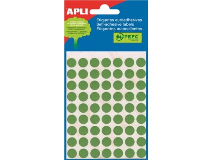 Etikety, okrúhle, priemer: 10 mm, ručne popisovateľné, farebné, APLI, zelené, 315 etikiet/bal