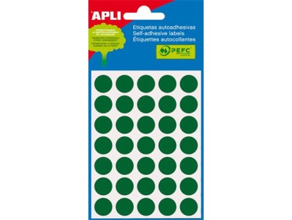 Etikety, okrúhle, priemer: 13 mm, ručne popisovateľné, farebné, APLI, zelené, 175 etikiet/bal
