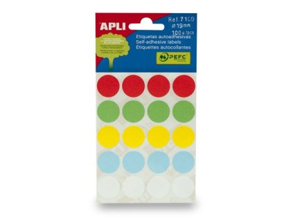 Etikety, okrúhle, priemer: 19 mm, ručne popisovateľné, farebné, APLI, mix farieb, 100 etikiet/bal